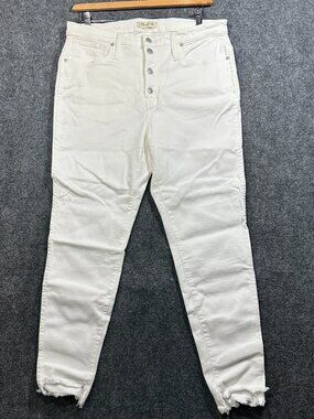 Madewell Jeans Womens 33 High Rise Skinny White Cotton Stretch Pockets Raw Hem